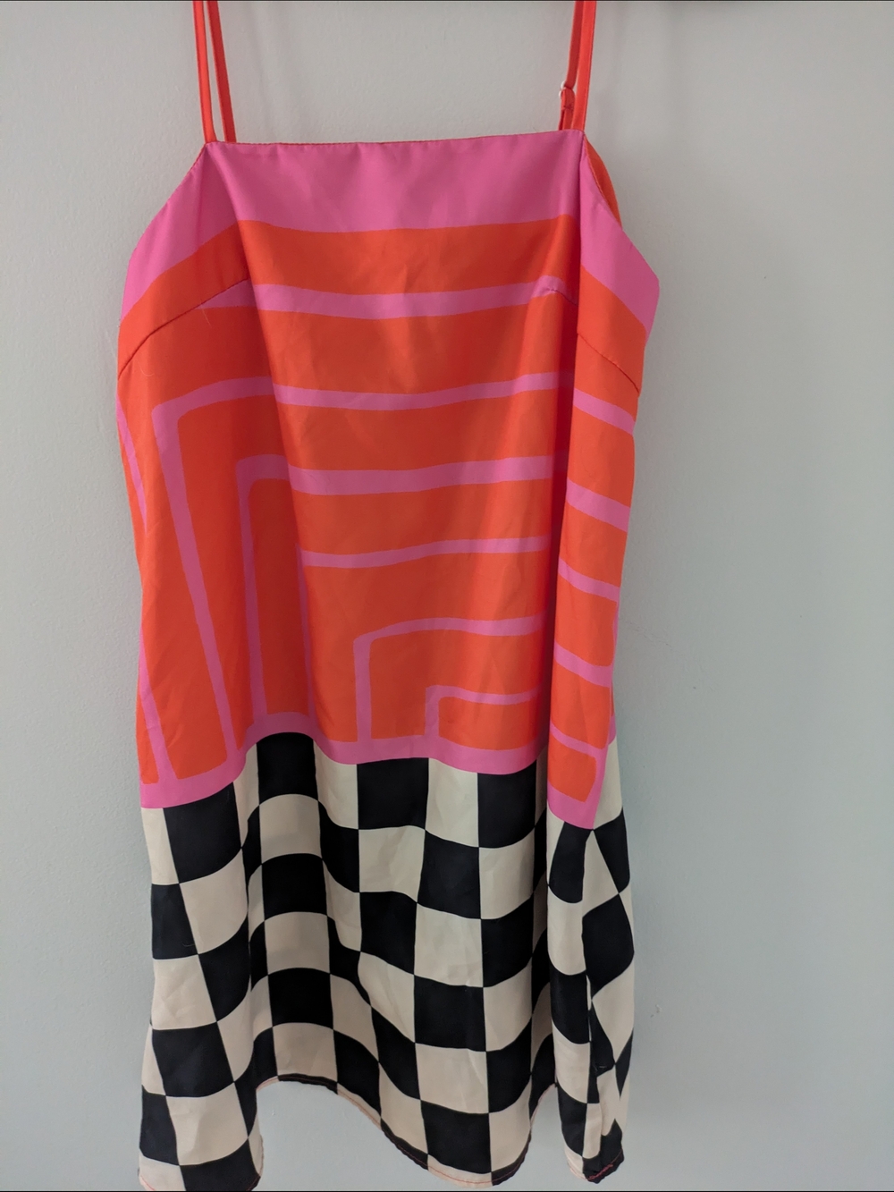 SHEIN Pink & Orange Geometric-Block Spaghetti Strap Mini Dress Mod Size S - Picture 3 of 5